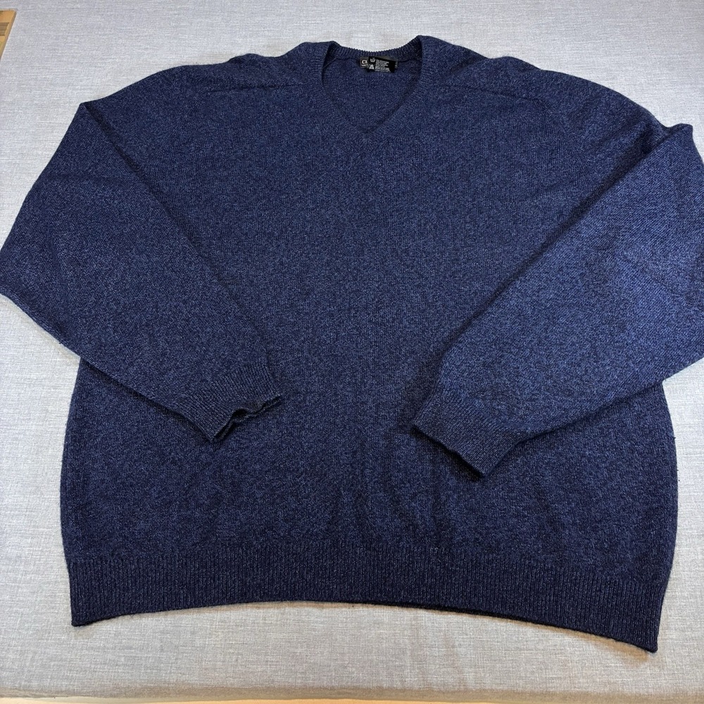 Clan Douglas Men's Extra Large Blue Pullover Cashmere Knit Sweater V Neck